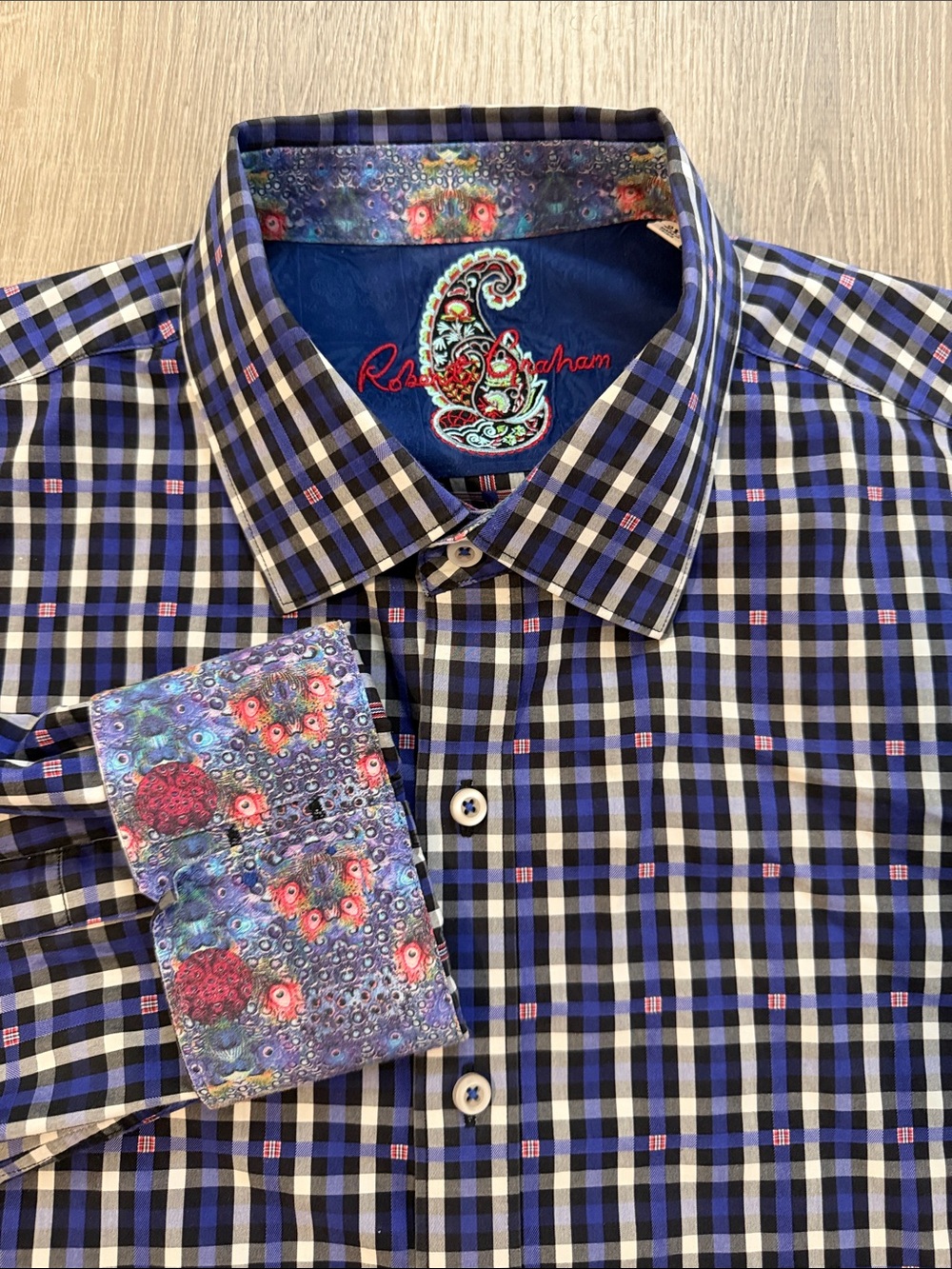 Robert Graham 2XL Classic Fit Long Sleeve Check Men Casual Flip Cuff Dress Shirt